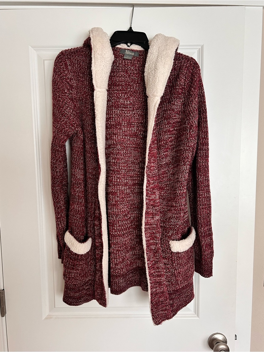 Natural Reflections Marled Burgundy Sherpa-Trim Hooded Cardigan